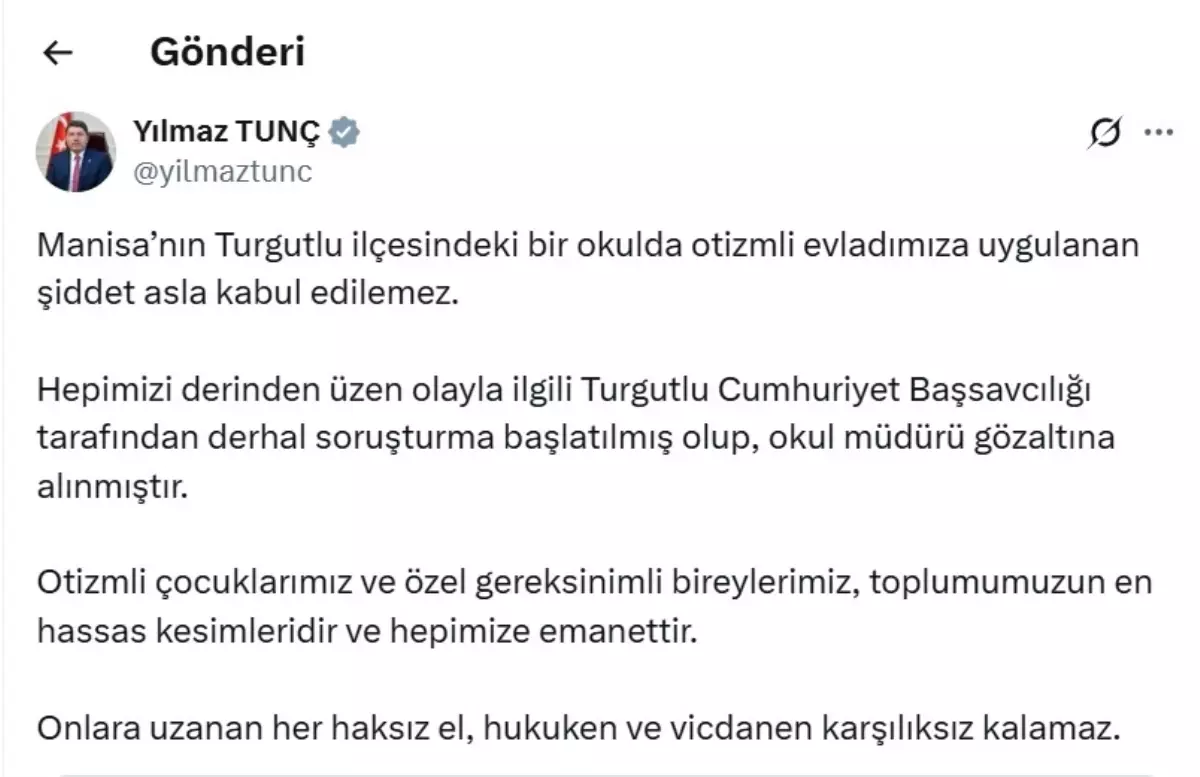 Bakan Tunç: Otizmli Çocuklara Yönelik Şiddet Kabul Edilemez