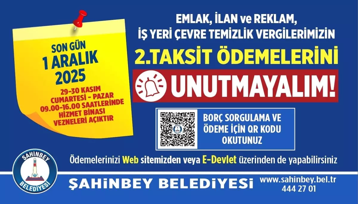 Şahinbey Belediyesi’nden Emlak Vergisi Ödemeleri İçin Son Tarih Hatırlatması